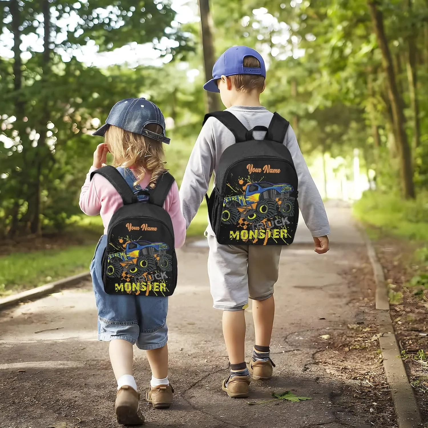 Personalized Monster Truck Kids Backpacks for Boys Preschool Backpack Light School Travel Backpacks with Name