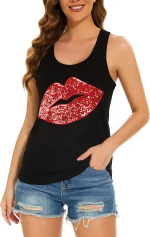 PESION Womens Sparkly Sequin Tank Tops Sleeveless Scoop Neck Loose Fit Workout Shirts Racerback Tees Tops Shirts
