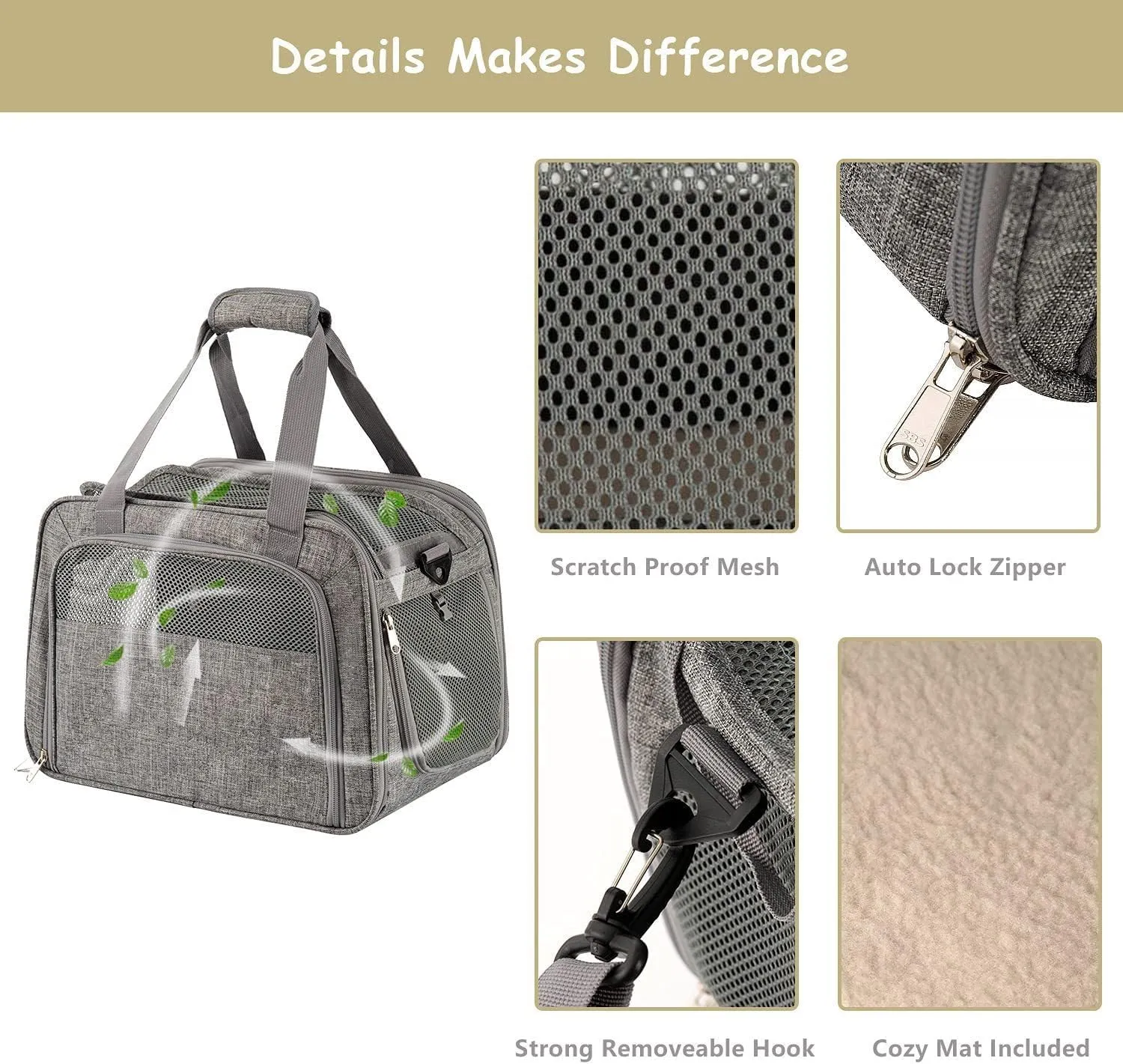 Pet Handbag Dog Portable Cat Bag Breathable Pet Supplies Messenger Bag(Light Grey)