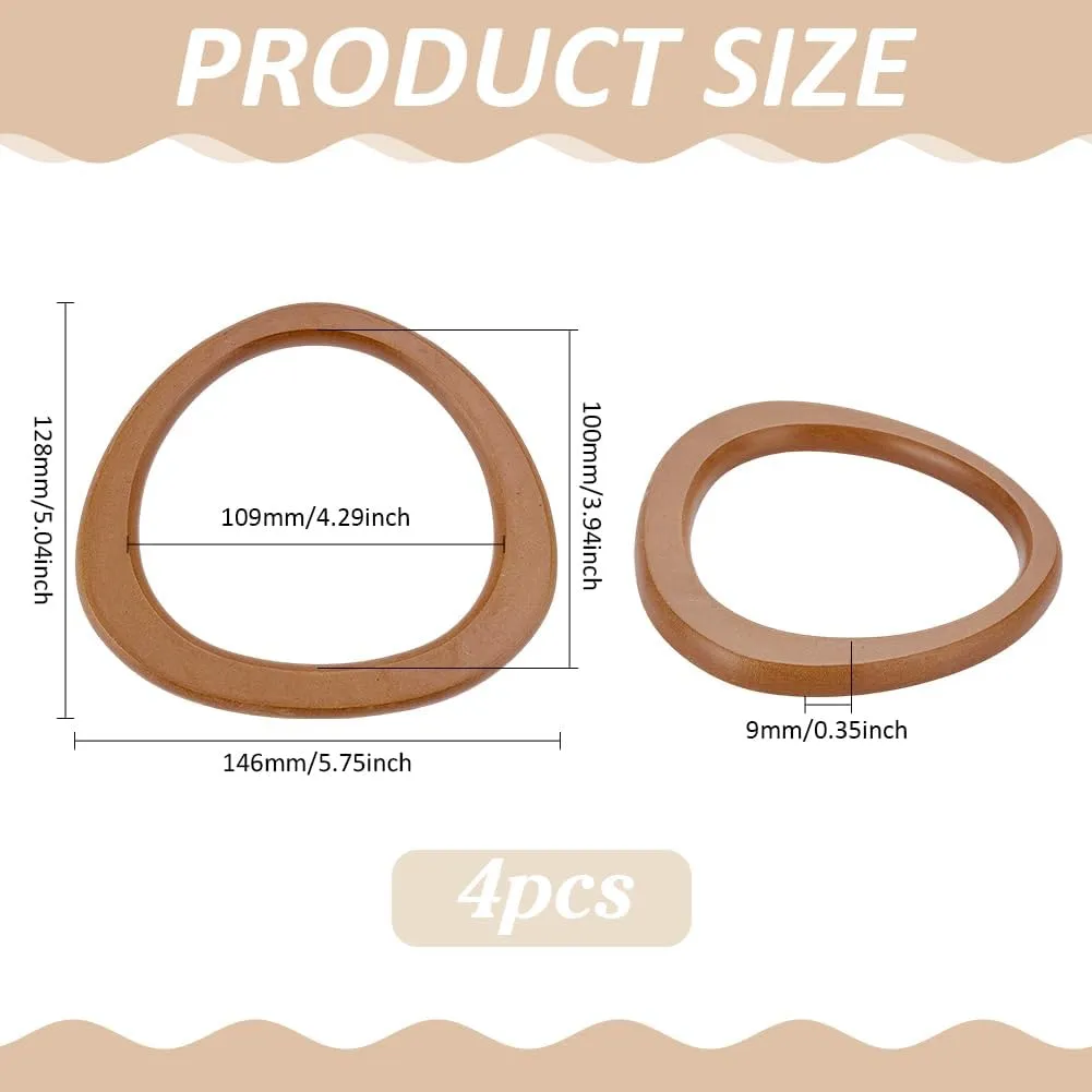 PH PandaHall 4pcs D-Shaped Wooden Purse Handle, Decorative Bag Handles Handbag Handle Replacement Smooth Purse Handle for Macrame Crochet Bag Handbags Straws Beach Canvas Purse Making, Camel