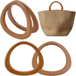 PH PandaHall 4pcs D-Shaped Wooden Purse Handle, Decorative Bag Handles Handbag Handle Replacement Smooth Purse Handle for Macrame Crochet Bag Handbags Straws Beach Canvas Purse Making, Camel
