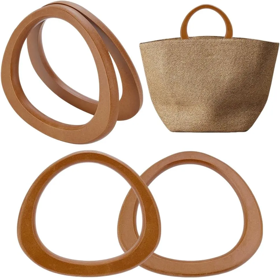 PH PandaHall 4pcs D-Shaped Wooden Purse Handle, Decorative Bag Handles Handbag Handle Replacement Smooth Purse Handle for Macrame Crochet Bag Handbags Straws Beach Canvas Purse Making, Camel