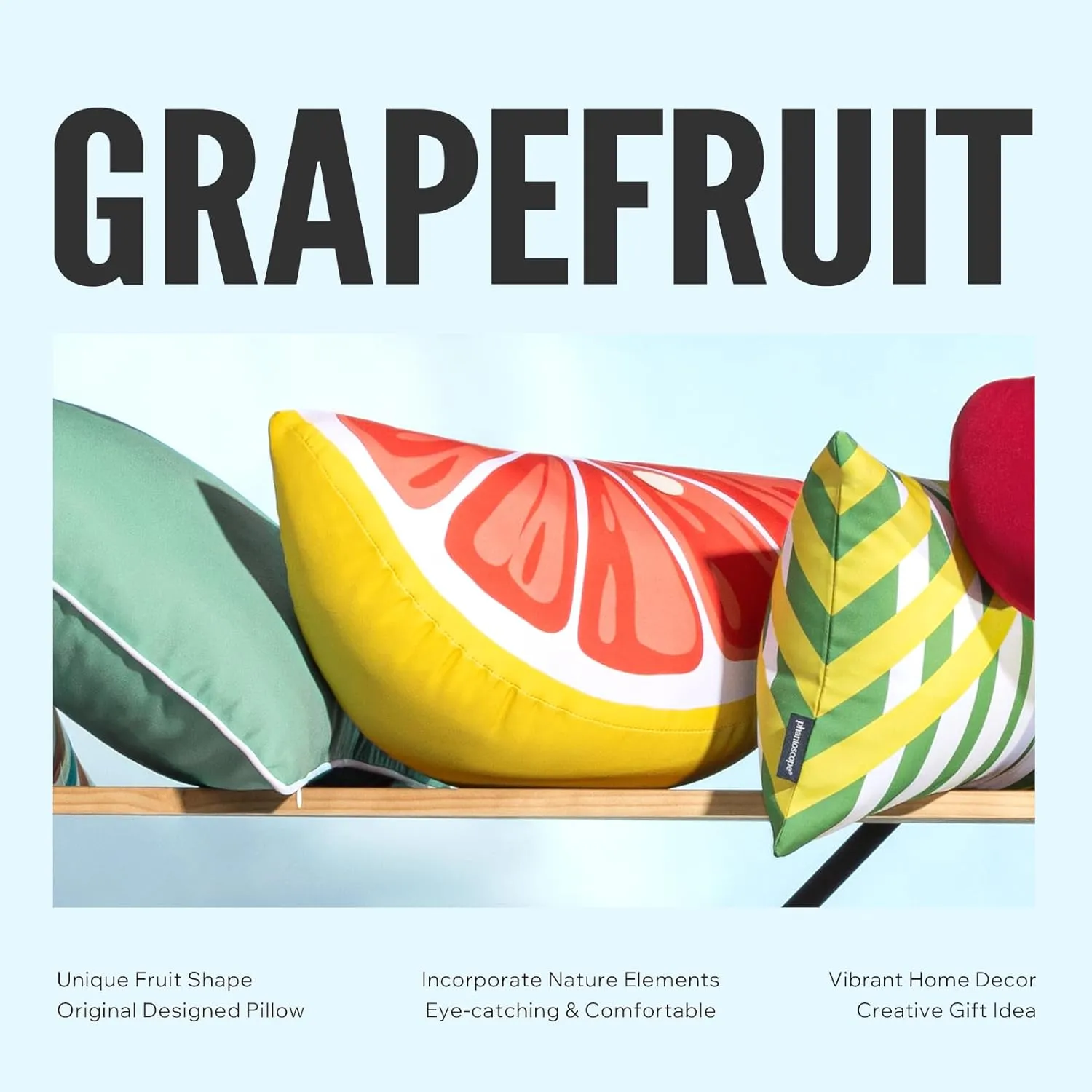 Phantoscope Fruit Outdoor Shaped Pillow Series Grapefruit Shaped Waterproof Outdoor Throw Pillow with Leather Decorative, Cushions for Fun Home Decor for Patio, Pool, Pink and White, 9.5 x 18 inches