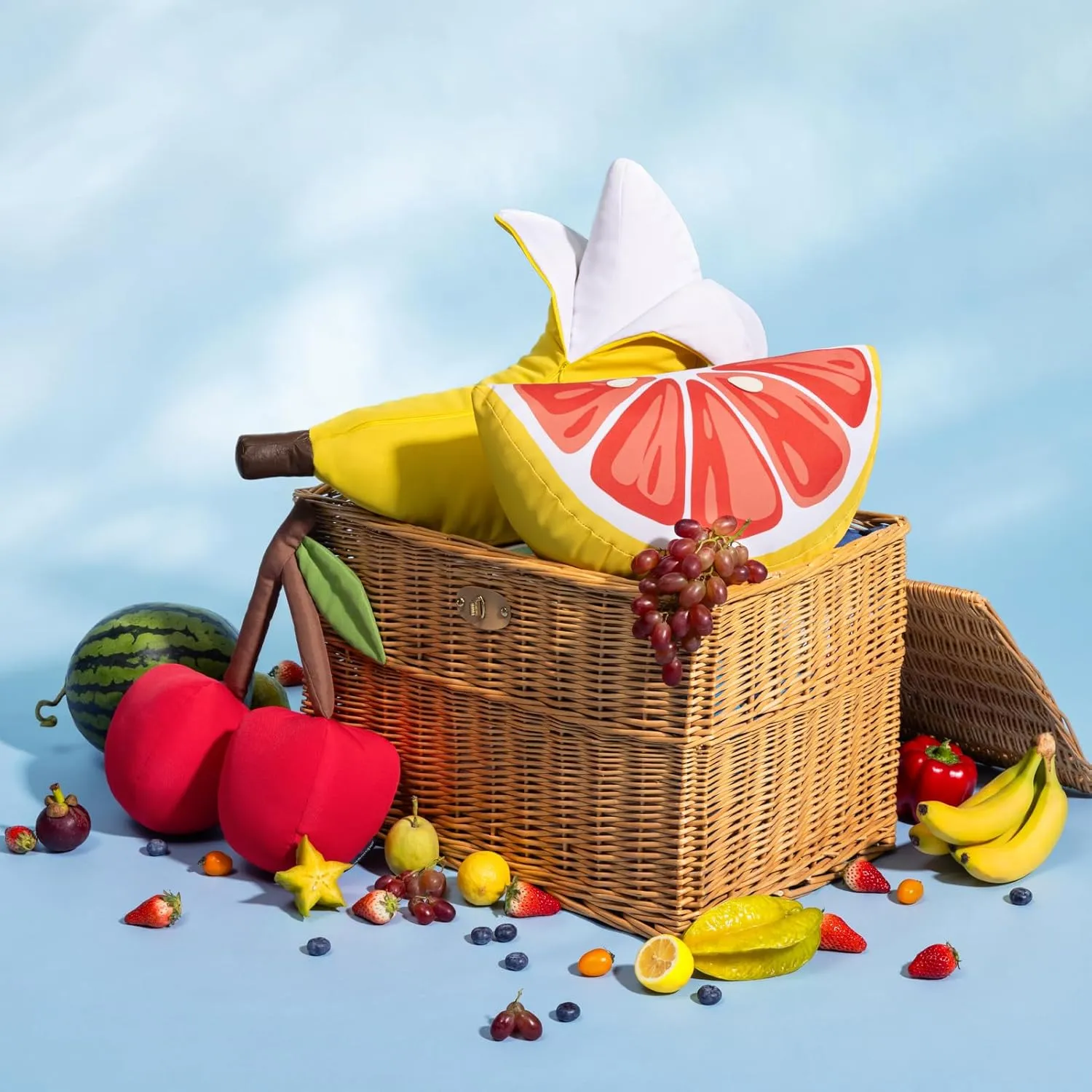 Phantoscope Fruit Outdoor Shaped Pillow Series Grapefruit Shaped Waterproof Outdoor Throw Pillow with Leather Decorative, Cushions for Fun Home Decor for Patio, Pool, Pink and White, 9.5 x 18 inches