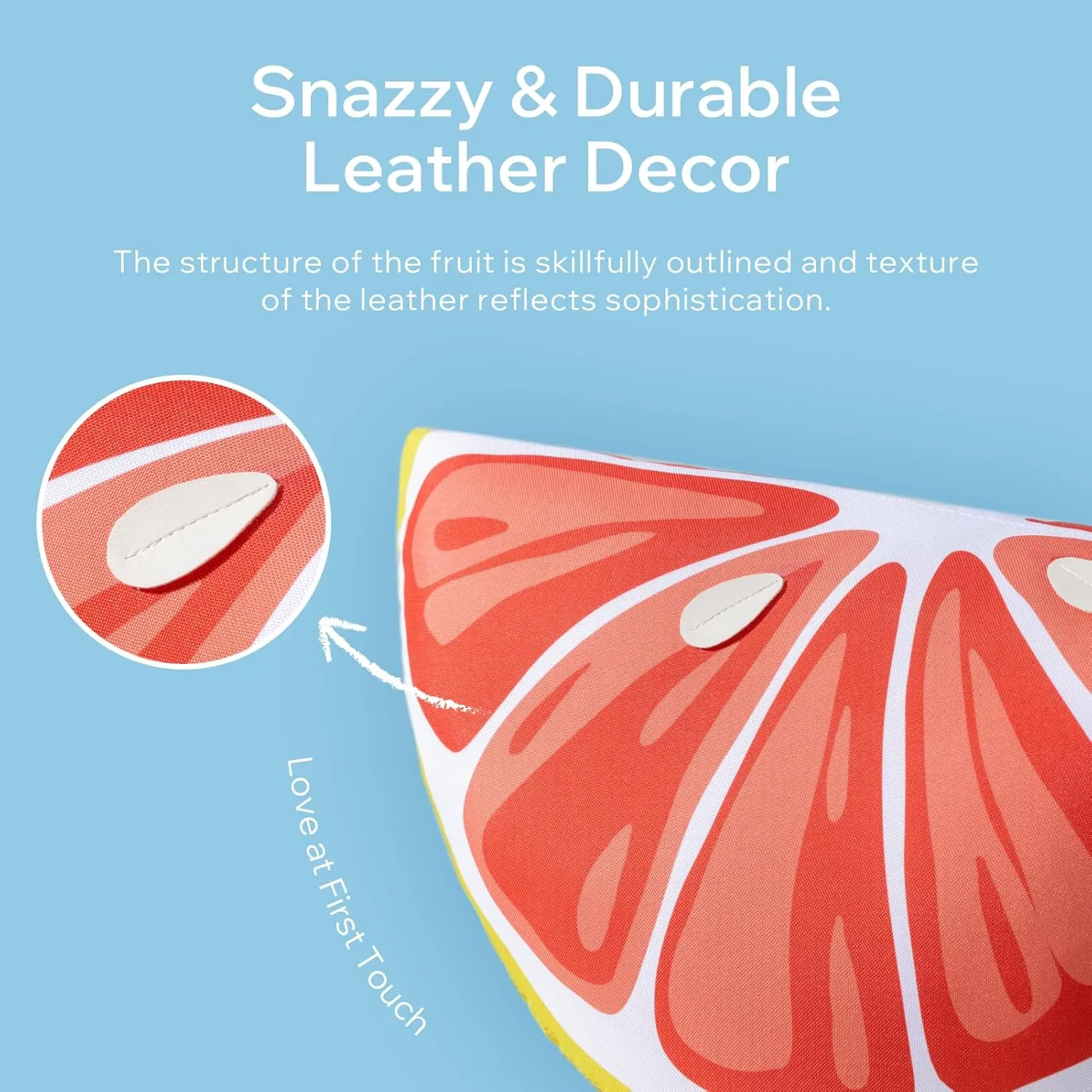 Phantoscope Fruit Outdoor Shaped Pillow Series Grapefruit Shaped Waterproof Outdoor Throw Pillow with Leather Decorative, Cushions for Fun Home Decor for Patio, Pool, Pink and White, 9.5 x 18 inches