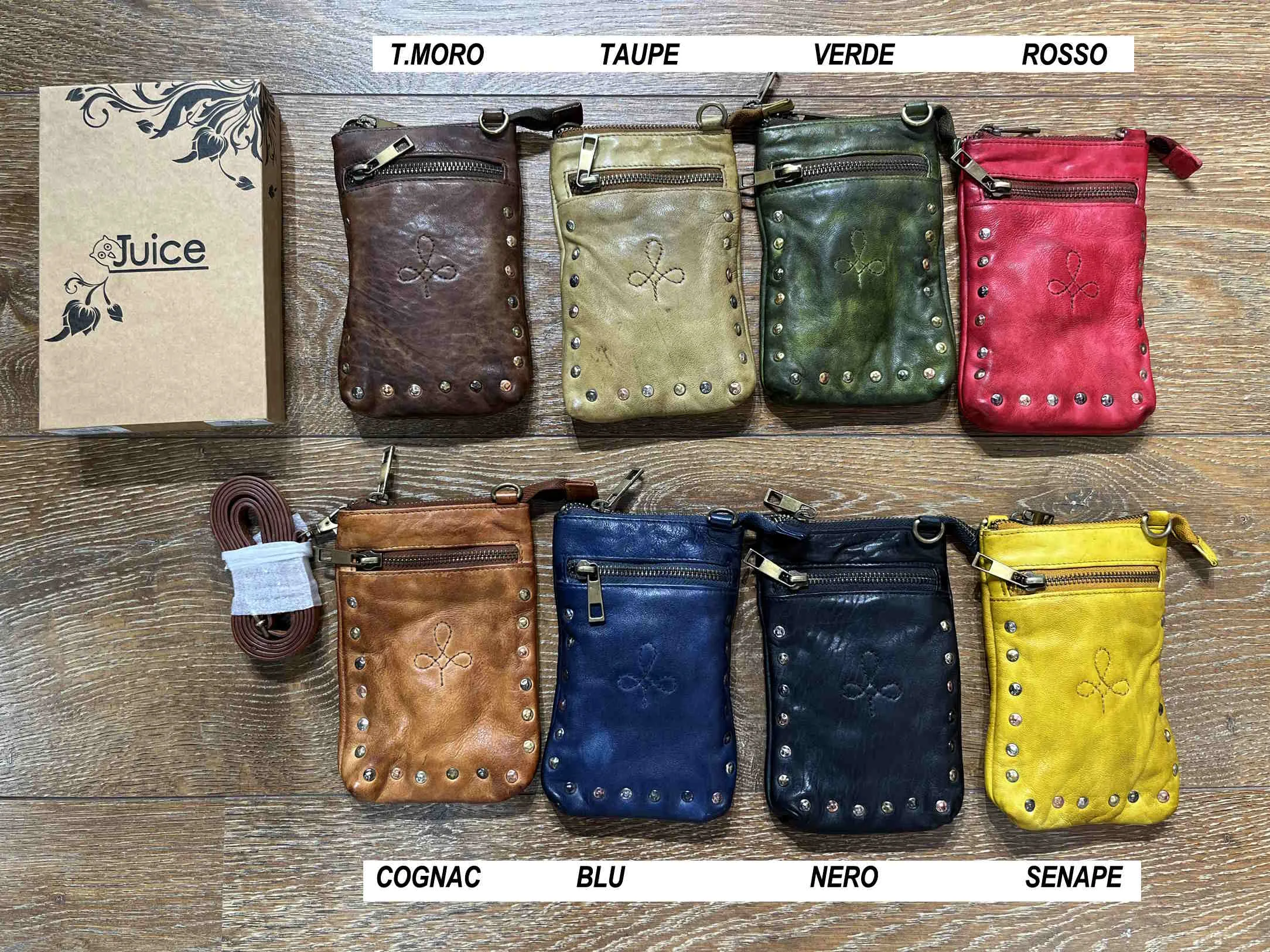 Phone case with strap in washed leather, Brand Juice, art. 052-JU02.422