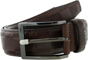 Pierre Cardin Brown Textured Checkered Classic Buckle Adjustable Adjustable Mens Belt-40 for Mens
