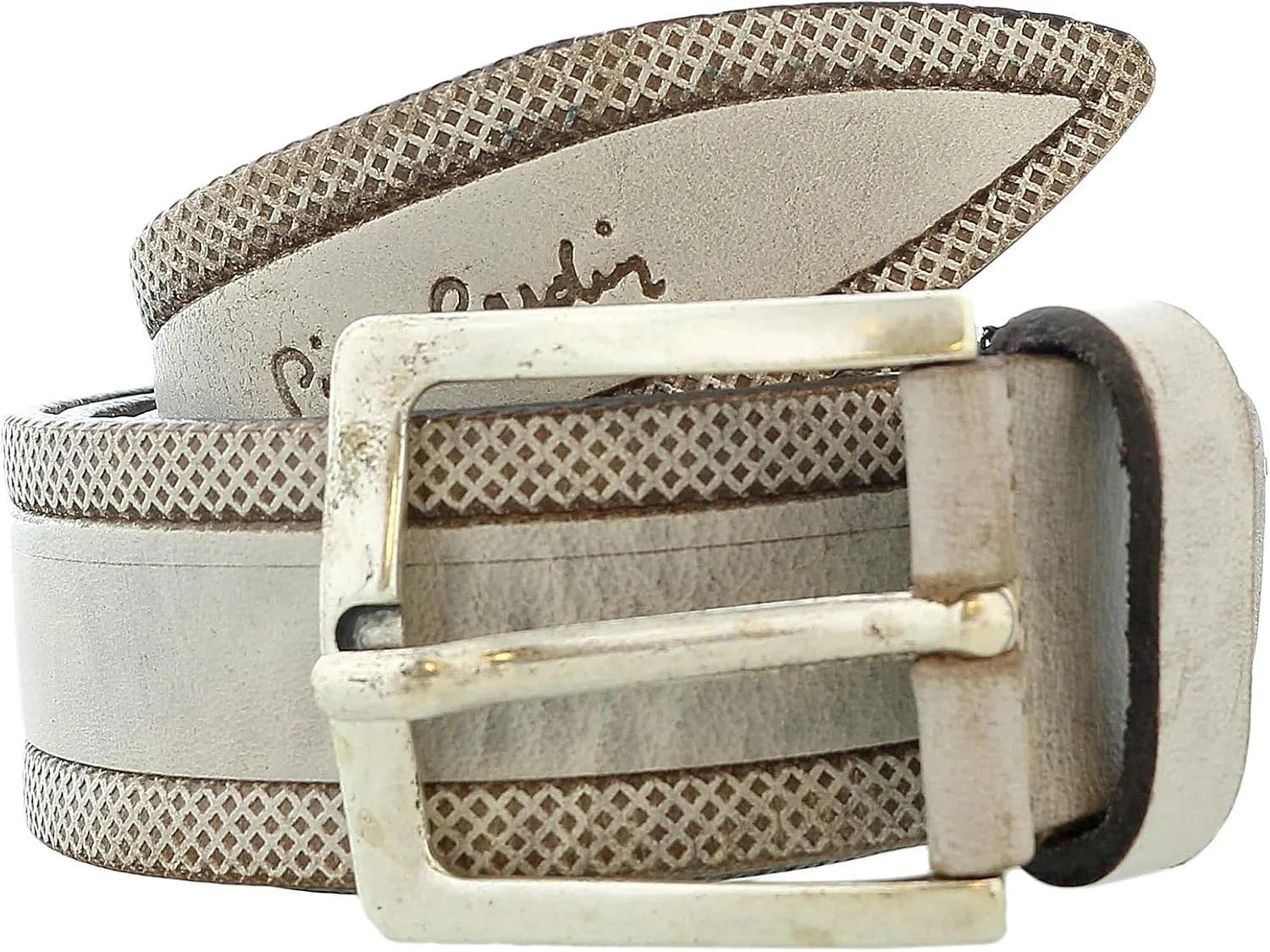 Pierre Cardin Distressed Beige Classic Silver D-Ring Adjustable Belt Adjustable Mens Belt-38 for Mens