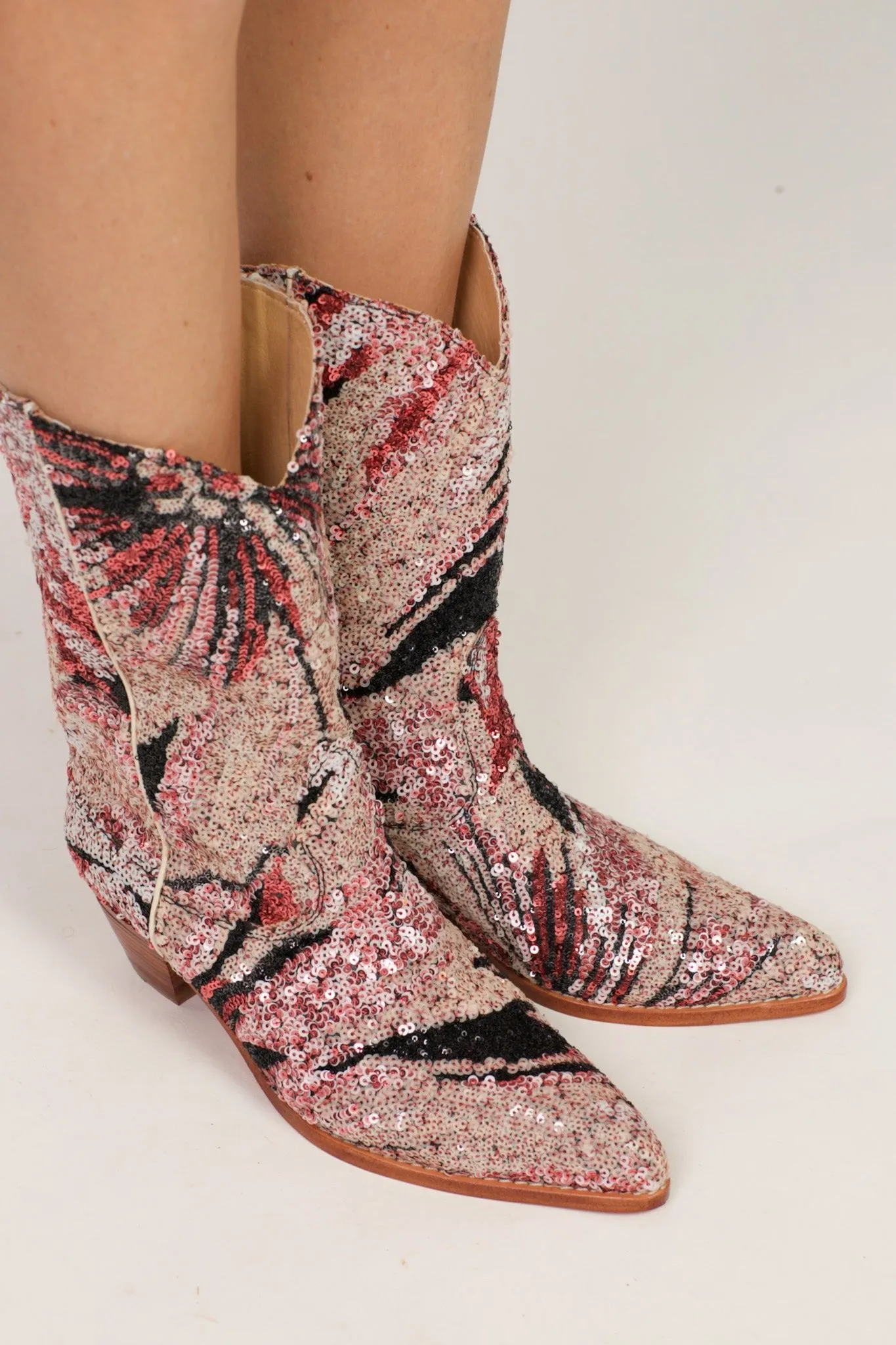 PINK BLACK SEQUIN EMBROIDERED WESTERN BOOTS RIAL