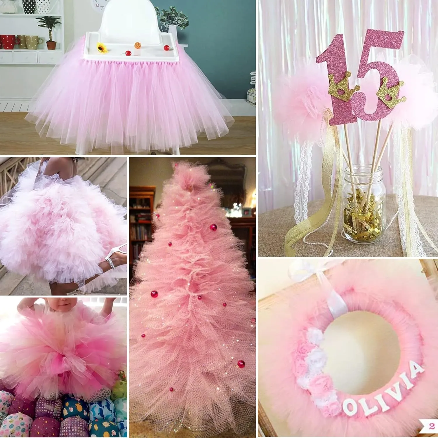 Pink Tulle Fabric Rolls 6 Inch by 200 Yards (600 feet) Fabric Spool Tulle Ribbon for DIY Pink Tutu Bow Baby Shower Birthday Party Wedding Decorations Craft Supplies