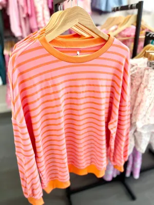 Pink/Orange Stripe Oversized Pullover