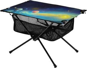 Portable Camping Table Foldable with Mesh Storage Lightweight Compact Camp Tent Side Table for Outside,Camping,Hiking,Tailgating,Space Galaxy