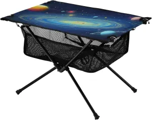 Portable Camping Table Foldable with Mesh Storage Lightweight Compact Camp Tent Side Table for Outside,Camping,Hiking,Tailgating,Space Galaxy