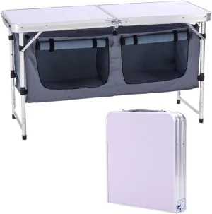 Portable Folding Camping Table Aluminum Lightweight Height Adjustable with Storage Compartment Indoor/Outdoor Table Perfect for Tailgating, Backyards，BBQ, Party and Picnic