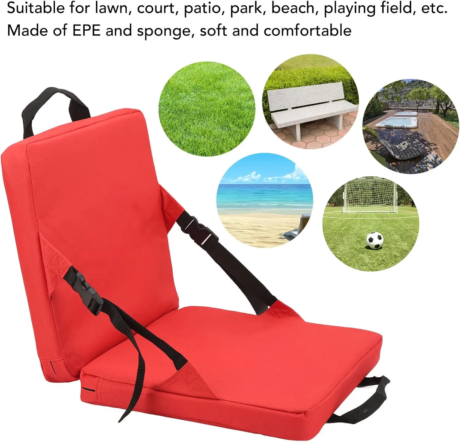 Portable Stadium Seat Bleacher Cushion with Backrest, Lightweight Padded Seat Cushion Folding Chair Cushion for Sports Events, Outing, Travelling