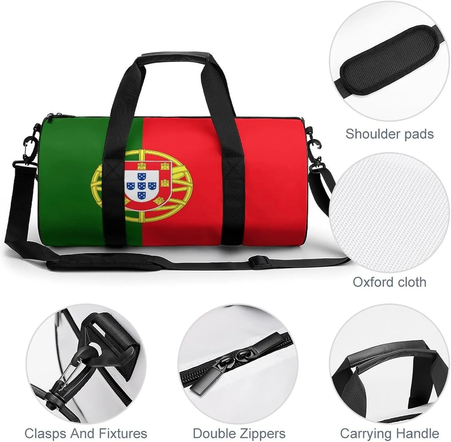 Portugal Flag Sports Duffle Bag with Dry Wet Separation Overnight Gym Bag for Men Women Travel