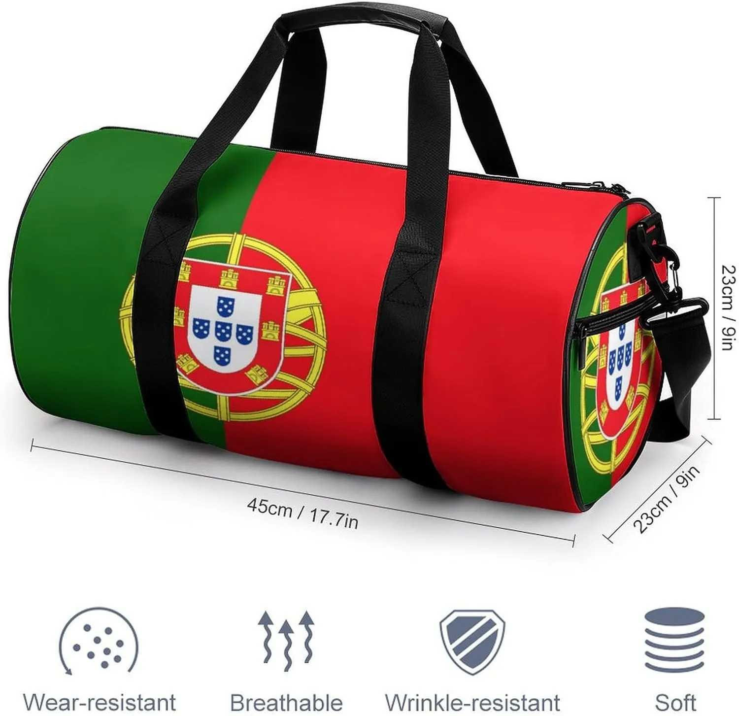 Portugal Flag Sports Duffle Bag with Dry Wet Separation Overnight Gym Bag for Men Women Travel