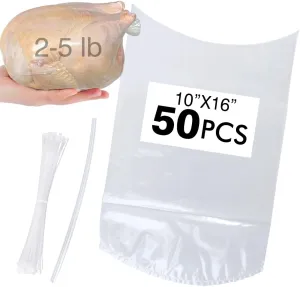Poultry Shrink Bags, chicken bag, 50Pack 10x16 Inches Clear Poultry Heat Shrink Wrap Freezer With 50 Zip Ties, a Silicone Straw for Chickens, Rabbits