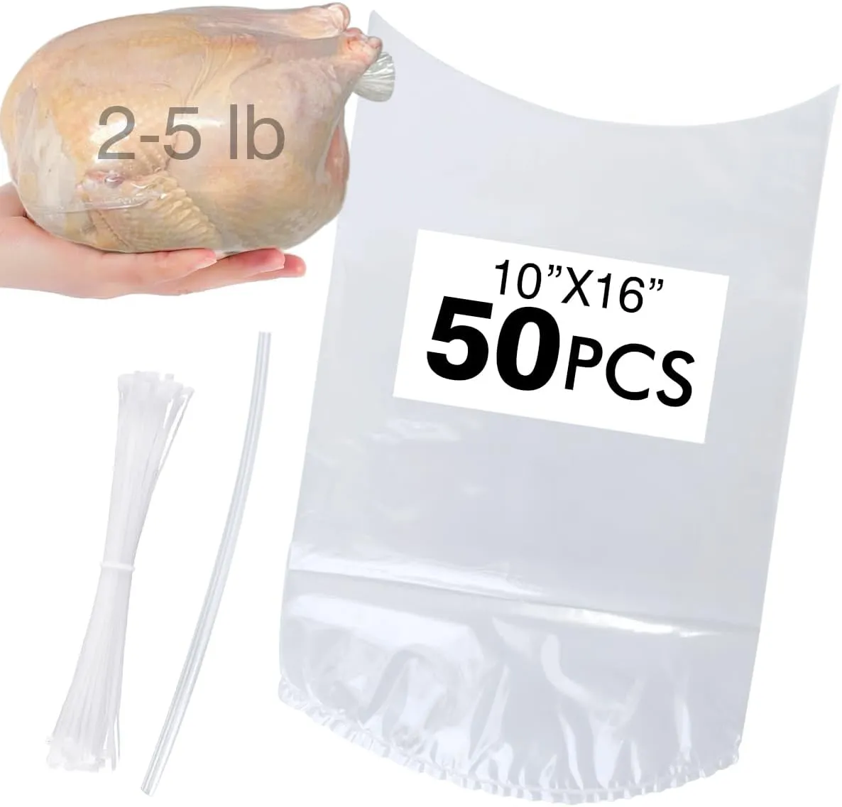 Poultry Shrink Bags, chicken bag, 50Pack 10x16 Inches Clear Poultry Heat Shrink Wrap Freezer With 50 Zip Ties, a Silicone Straw for Chickens, Rabbits