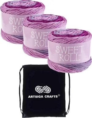 Premier Yarns Sweet Roll Raspberry Swirl 1047-05 (3-Skeins - Same Dye Lot) Worsted Medium #4 Acrylic Yarn for Crocheting and Knitting with Project Bag