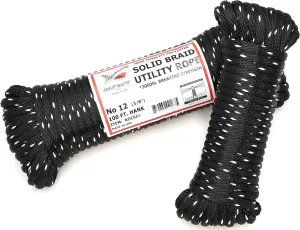 Premium HIGH Tenacity Polyester Utility Rope, Utility Cord, Solid Braid, 3/8" x 100', Black w/White, 3000lb. TENSILE Strength, Tow-Derby-EQUSTRIAN-Indoor-Outdoor-Tow-Pulling-Battle-Jump-Made in USA