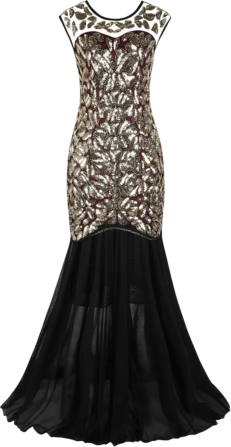 PrettyGuide Women 's 1920s Black Sequin Gatsby Maxi Long Evening Prom Dress