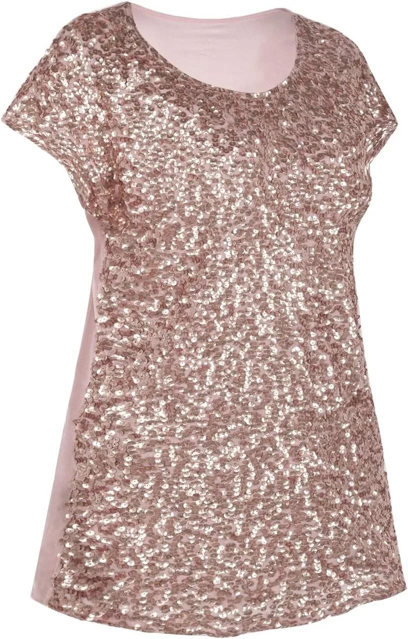PrettyGuide Women's Sequin Top Shimmer Glitter Loose Bat Sleeve Party Tunic Tops