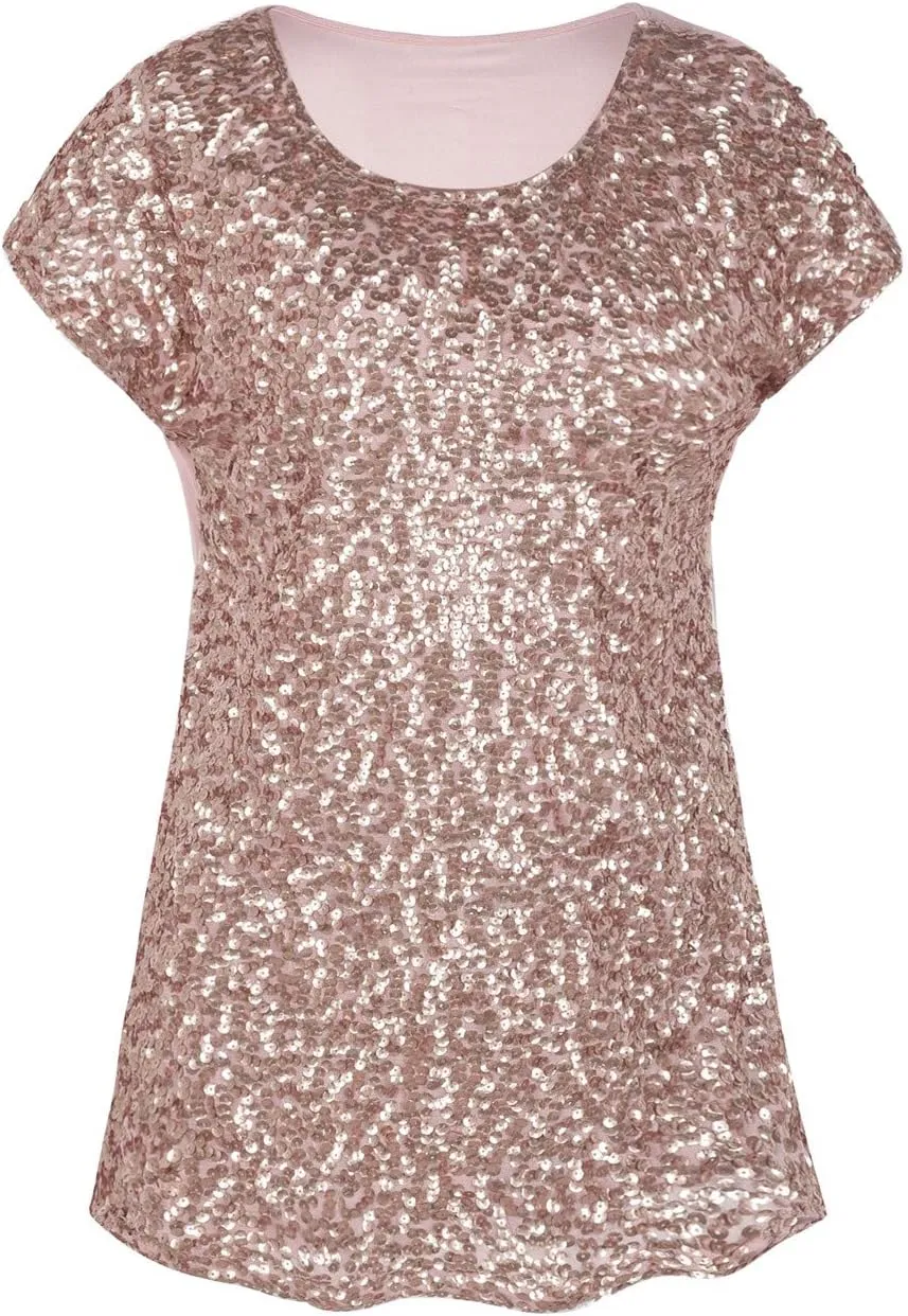 PrettyGuide Women's Sequin Top Shimmer Glitter Loose Bat Sleeve Party Tunic Tops