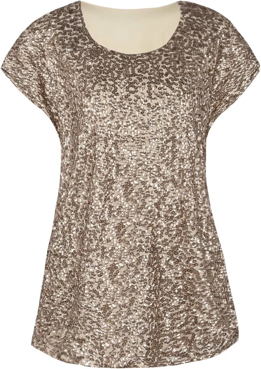 PrettyGuide Women's Sequin Top Shimmer Glitter Loose Bat Sleeve Party Tunic Tops