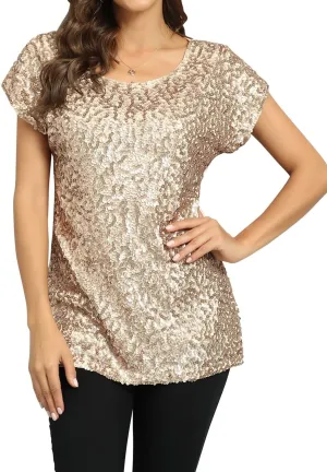 PrettyGuide Women's Sequin Top Shimmer Glitter Loose Bat Sleeve Party Tunic Tops
