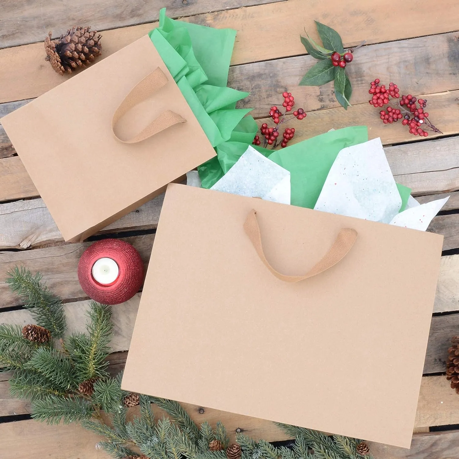 Prime Line Packaging Brown Gift Bags with Handles, Kraft Paper Bags for Small Business, Boutiques, Retail, Merchandise, Party Favors, Bulk, 8x4x10 50 Pack