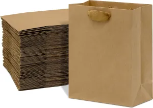 Prime Line Packaging Brown Gift Bags with Handles, Kraft Paper Bags for Small Business, Boutiques, Retail, Merchandise, Party Favors, Bulk, 8x4x10 50 Pack