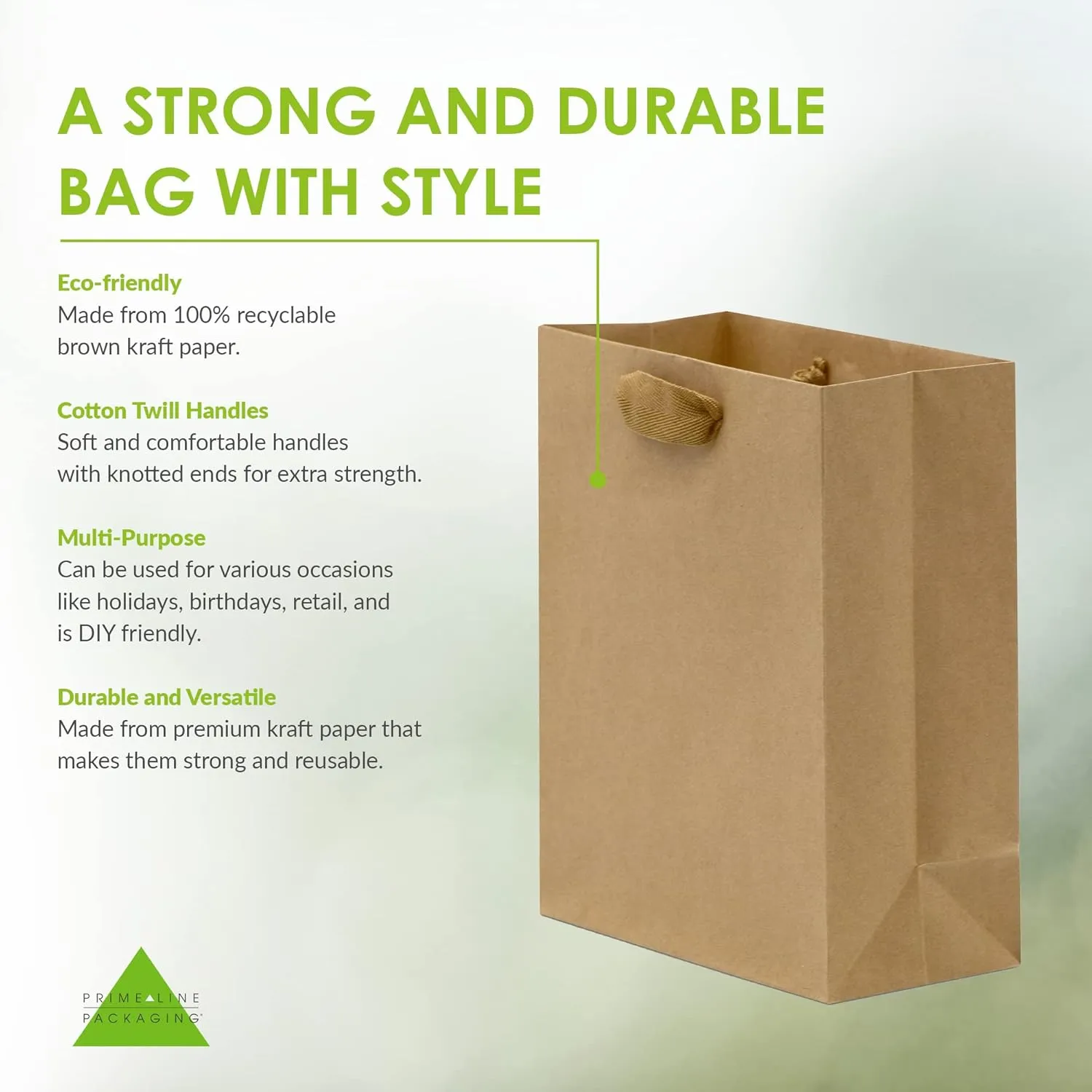 Prime Line Packaging Brown Gift Bags with Handles, Kraft Paper Bags for Small Business, Boutiques, Retail, Merchandise, Party Favors, Bulk, 8x4x10 50 Pack