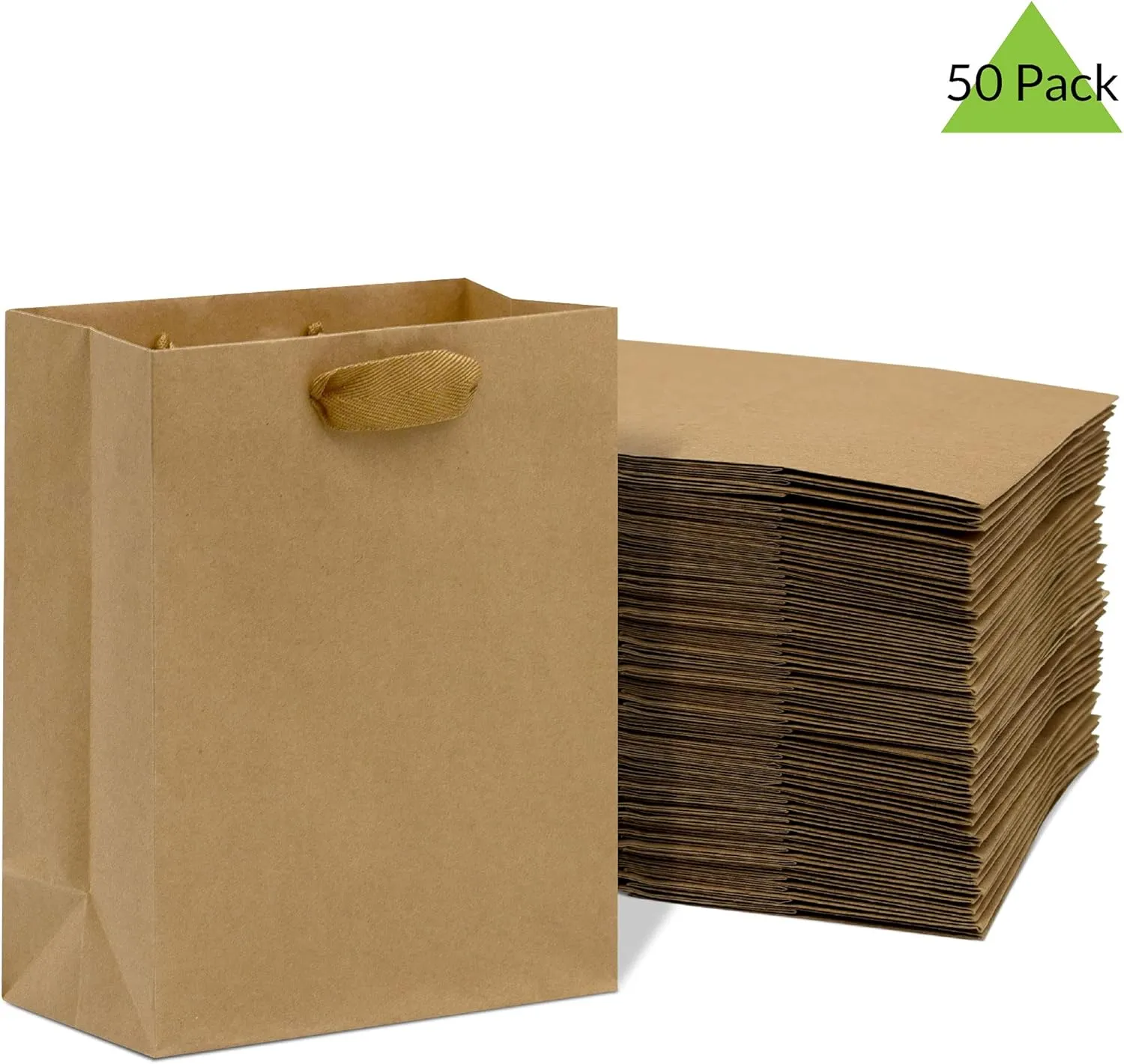Prime Line Packaging Brown Gift Bags with Handles, Kraft Paper Bags for Small Business, Boutiques, Retail, Merchandise, Party Favors, Bulk, 8x4x10 50 Pack