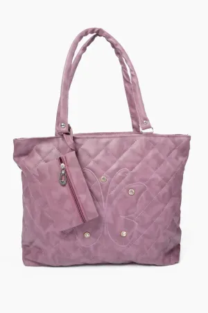PU Leather Butterfly Design Hand Bag for Women - Mauve