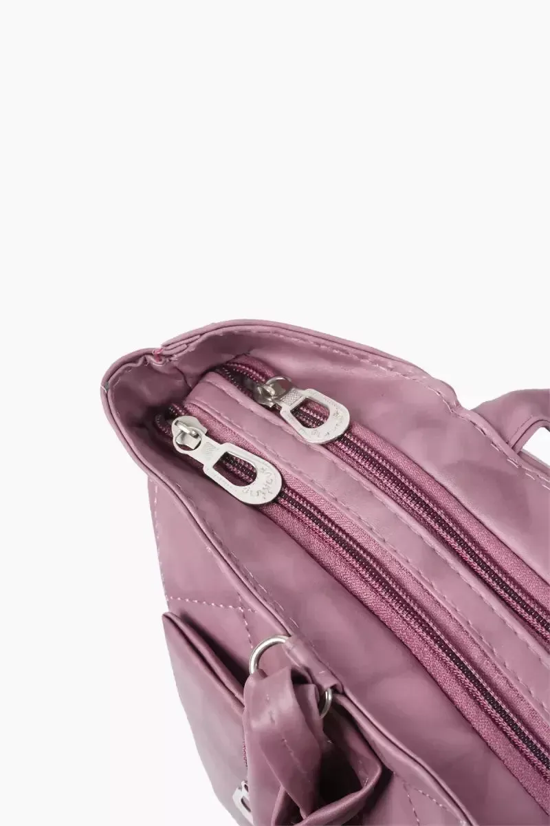 PU Leather Butterfly Design Hand Bag for Women - Mauve