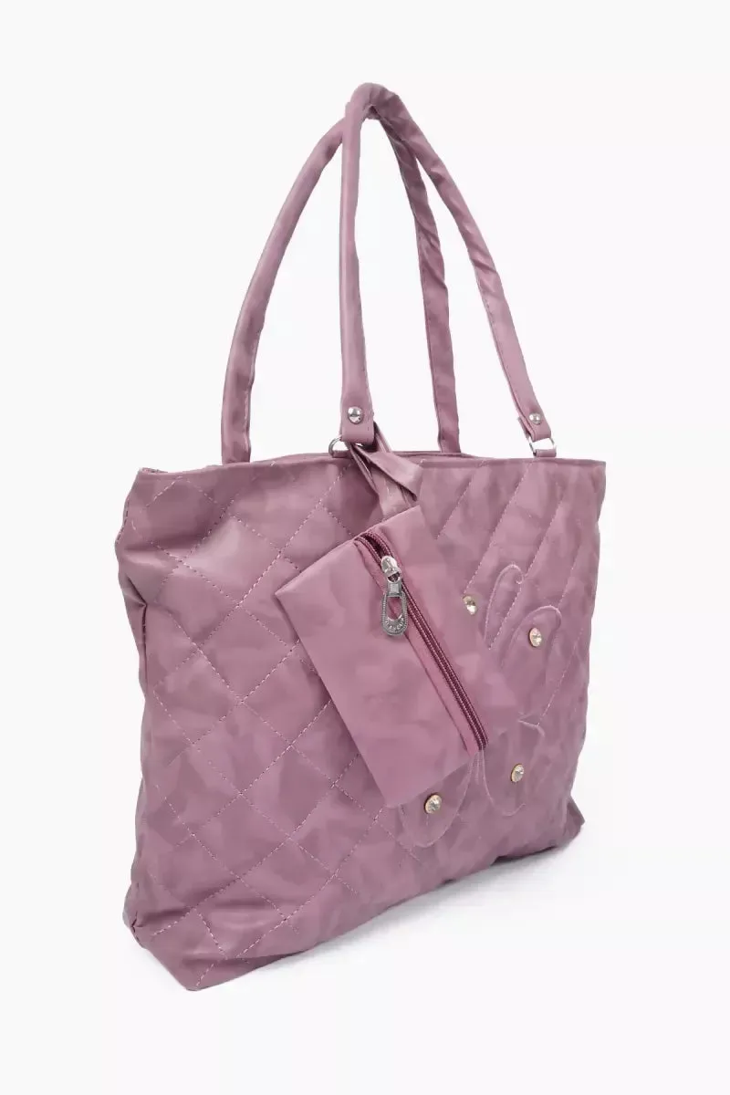 PU Leather Butterfly Design Hand Bag for Women - Mauve