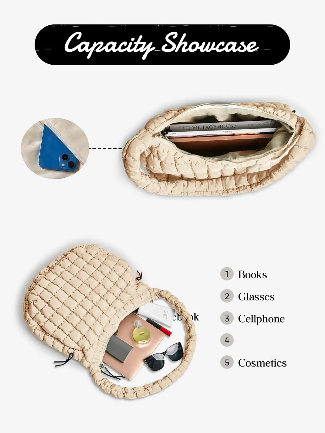 Puffer Quilted Shoulder Bag for Women Padding Shoulder Bag Puffy Hobo Bag Trendy Tote Bag 2025