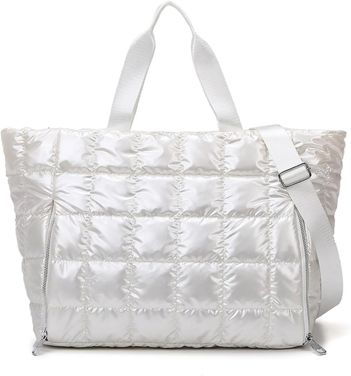 Puffer Tote Bag 32L, Cotton Padded Shoulder Bag for Women, Large Waterproof Puffy Handbag for Yoga Swim Shopping
