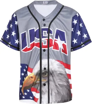 Pullonsy Adult American Flag Patriotic Baseball Jerseys Style Shirts for Men USA Eagle Outfits