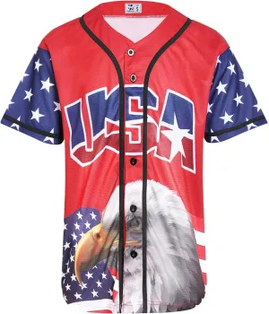 Pullonsy Adult American Flag Patriotic Baseball Jerseys Style Shirts for Men USA Eagle Outfits