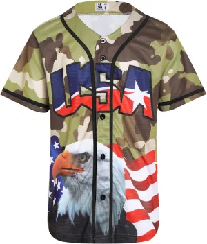 Pullonsy Adult American Flag Patriotic Baseball Jerseys Style Shirts for Men USA Eagle Outfits