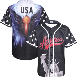 Pullonsy Adult American Flag Patriotic Baseball Jerseys Style Shirts for Men USA Eagle Outfits