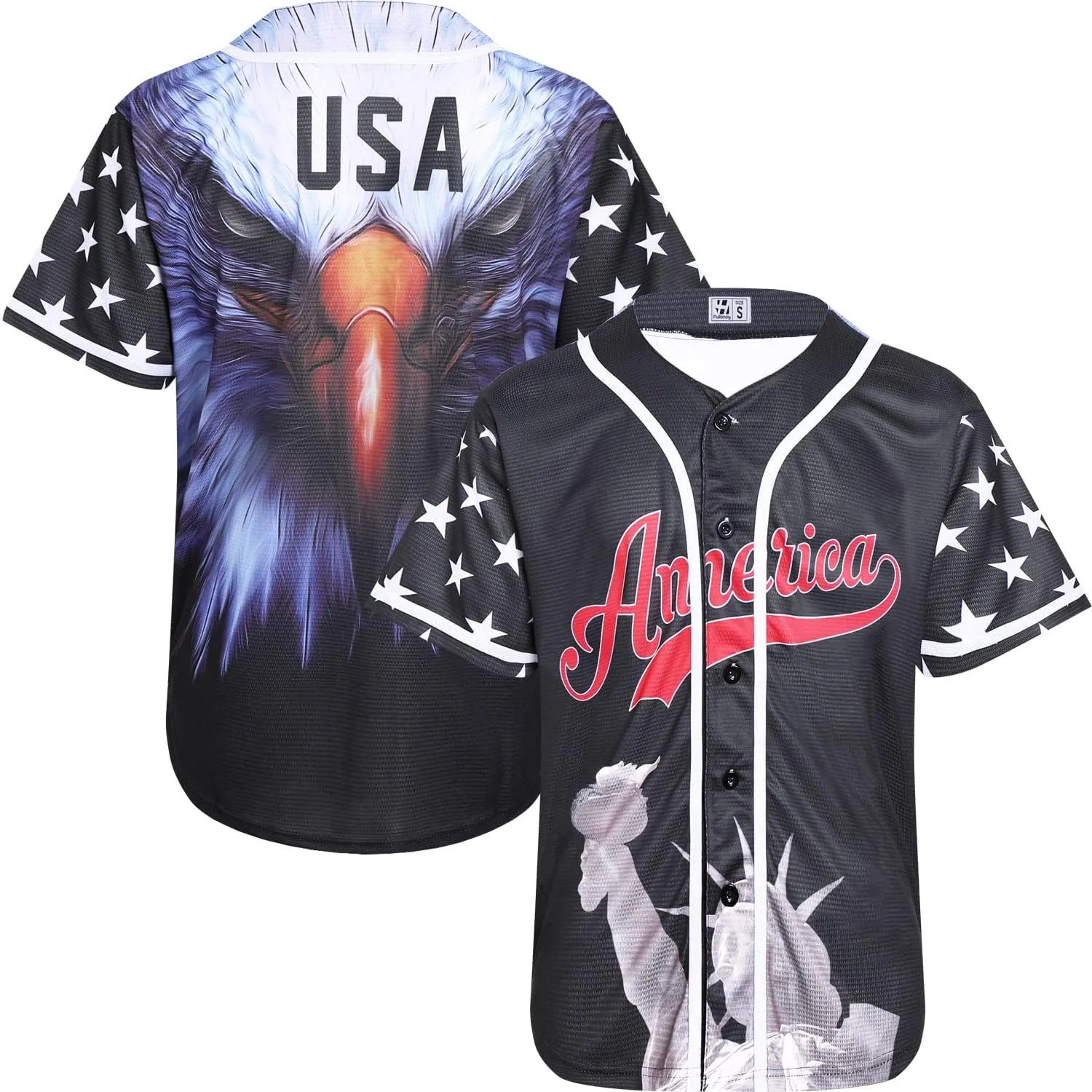 Pullonsy Adult American Flag Patriotic Baseball Jerseys Style Shirts for Men USA Eagle Outfits