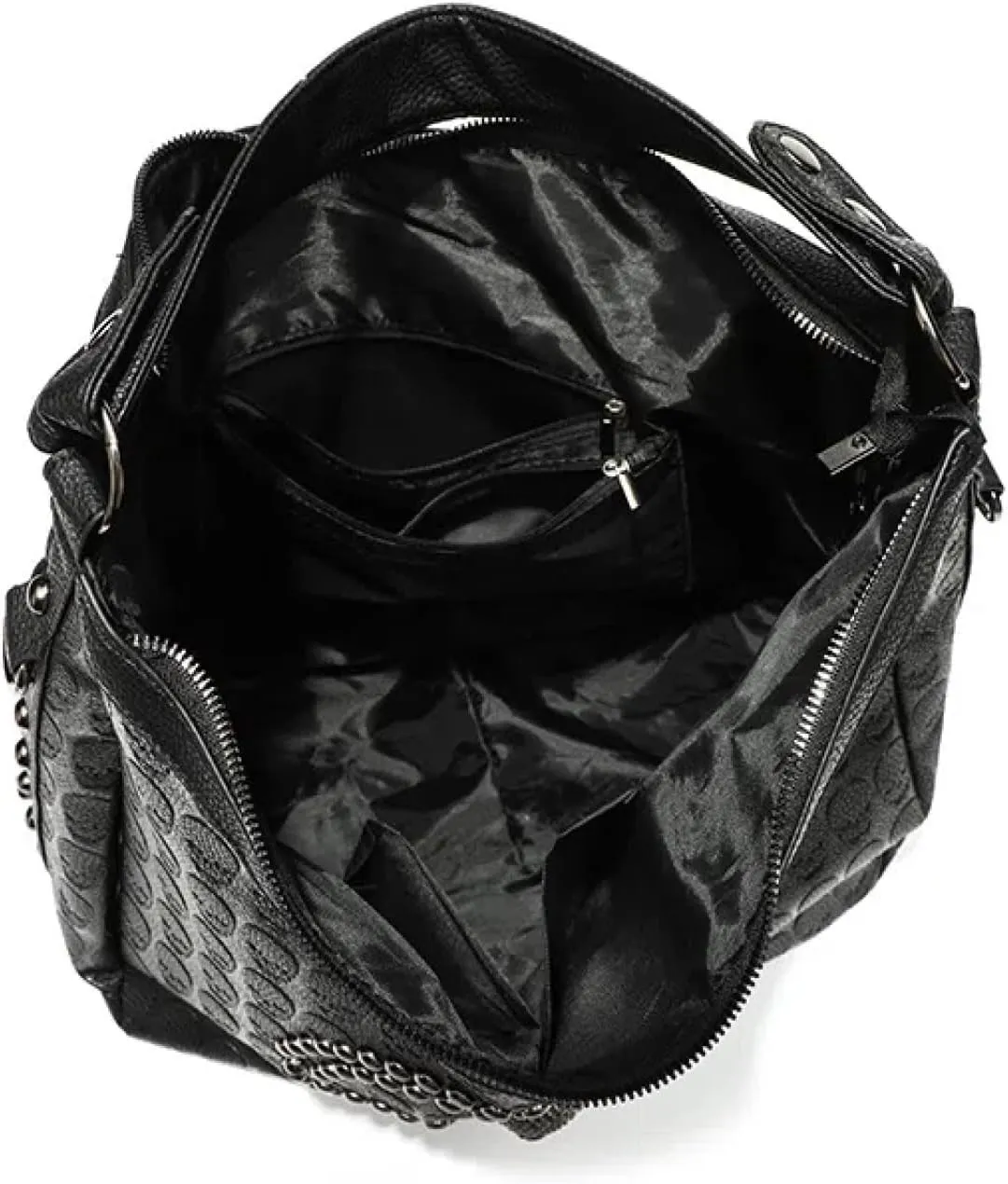 Punk black bag, studded skull, crossbody tote bag