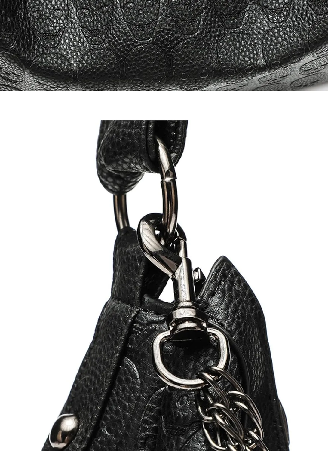 Punk black bag, studded skull, crossbody tote bag