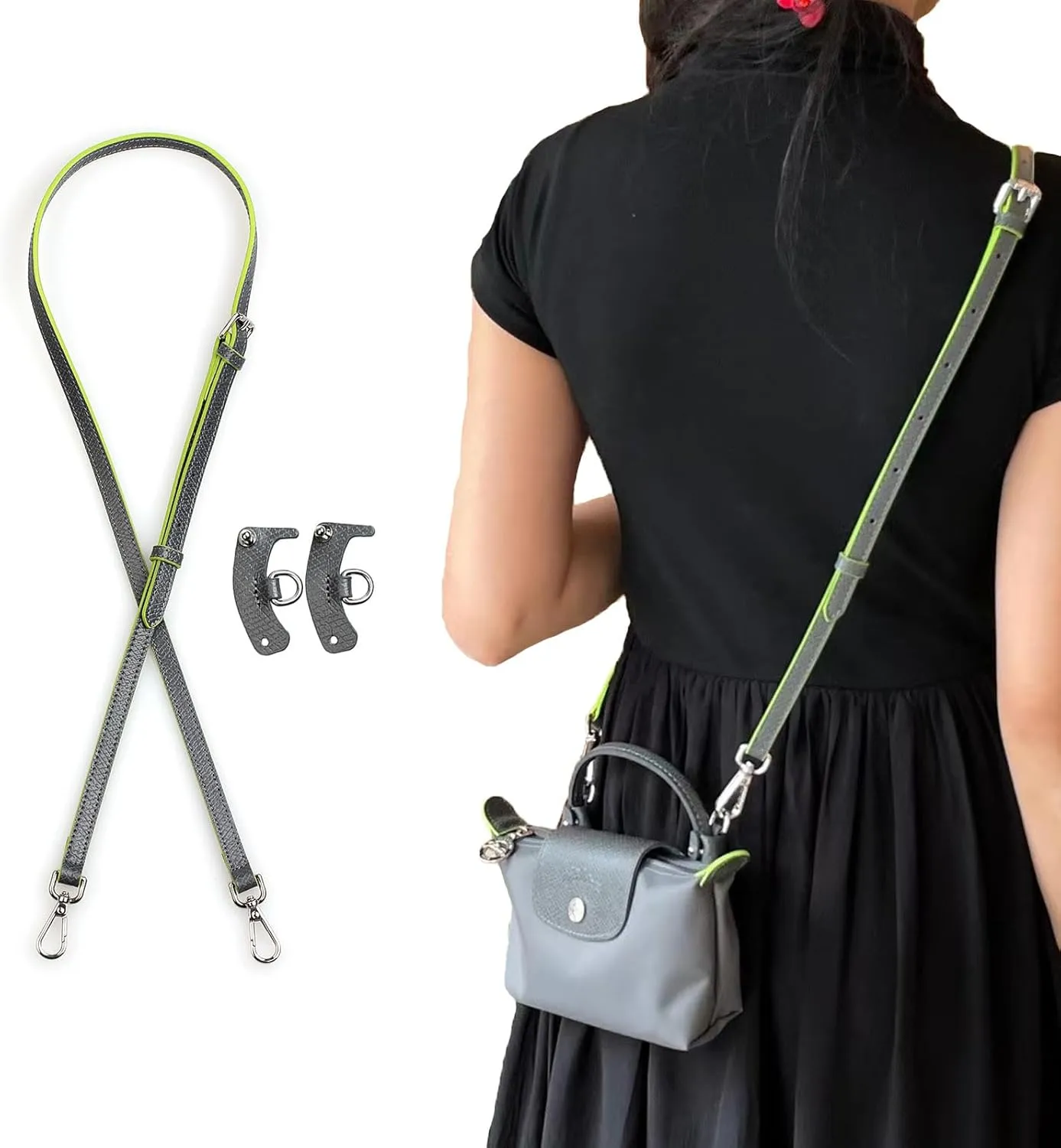 Purse Strap Crossbody Conversion Kit for Mini Handbag,Genuine Leather Shoulder Straps Replacement Adjustable for Bags(Granite Grey-S)