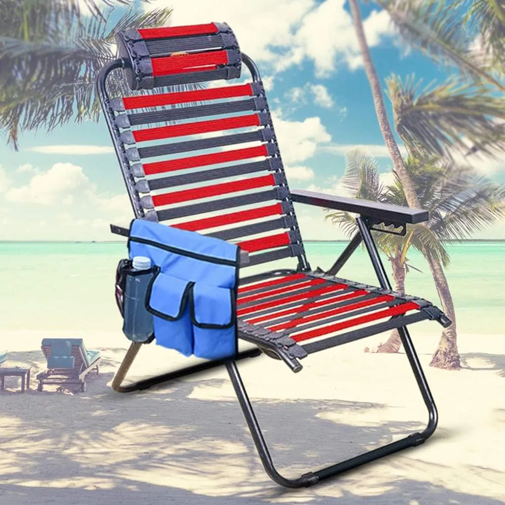 Qiilu Beach Chair Hanging Storage Bag Beach Chair Side Bag Outdoor Travel Bag Beach Chair Handy Pocket for Phones Cameras Tablets Books Sunglasses