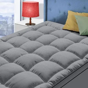 Queen Size Mattress Topper for Back Pain, Cooling Extra Thick Mattress Pad Cover with 8-21 inch Deep Pocket, Plush Pillow Top Mattress Topper Overfilled with Down Alternative, Queen Size, Dark Grey