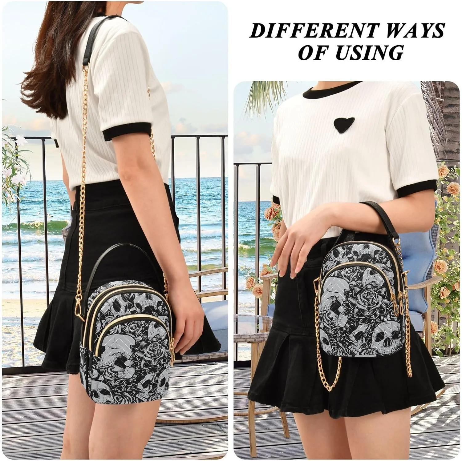 Quilted Crossbody Bags for Women Trendy, Women's Crossbody Handbags Gothic Butterfly Skull Blue Travel Cell Phone Purses Bags